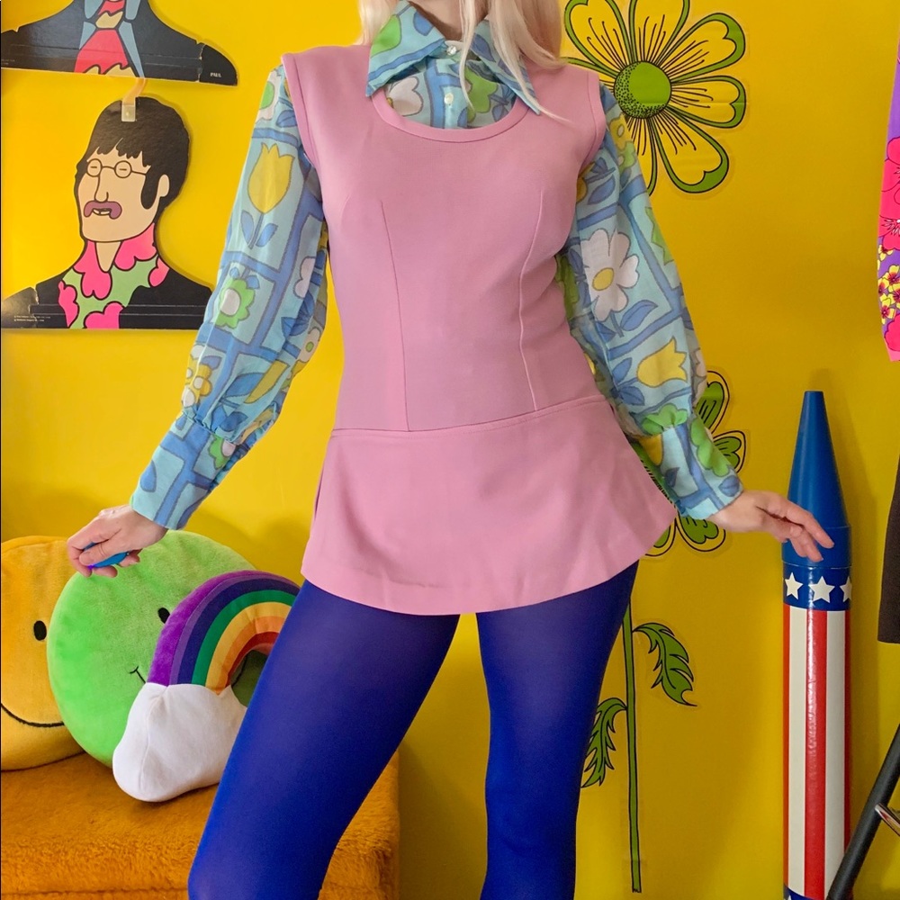 Vintage 60s 70s lilac skirted bodysuit S